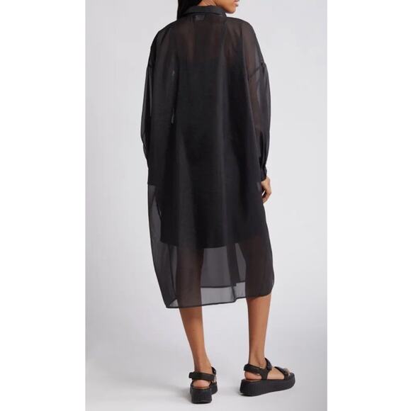 Dressed In Lala Barely There Long Sleeve Semisheer Shirtdress Black NWT $134 - Picture 6 of 13